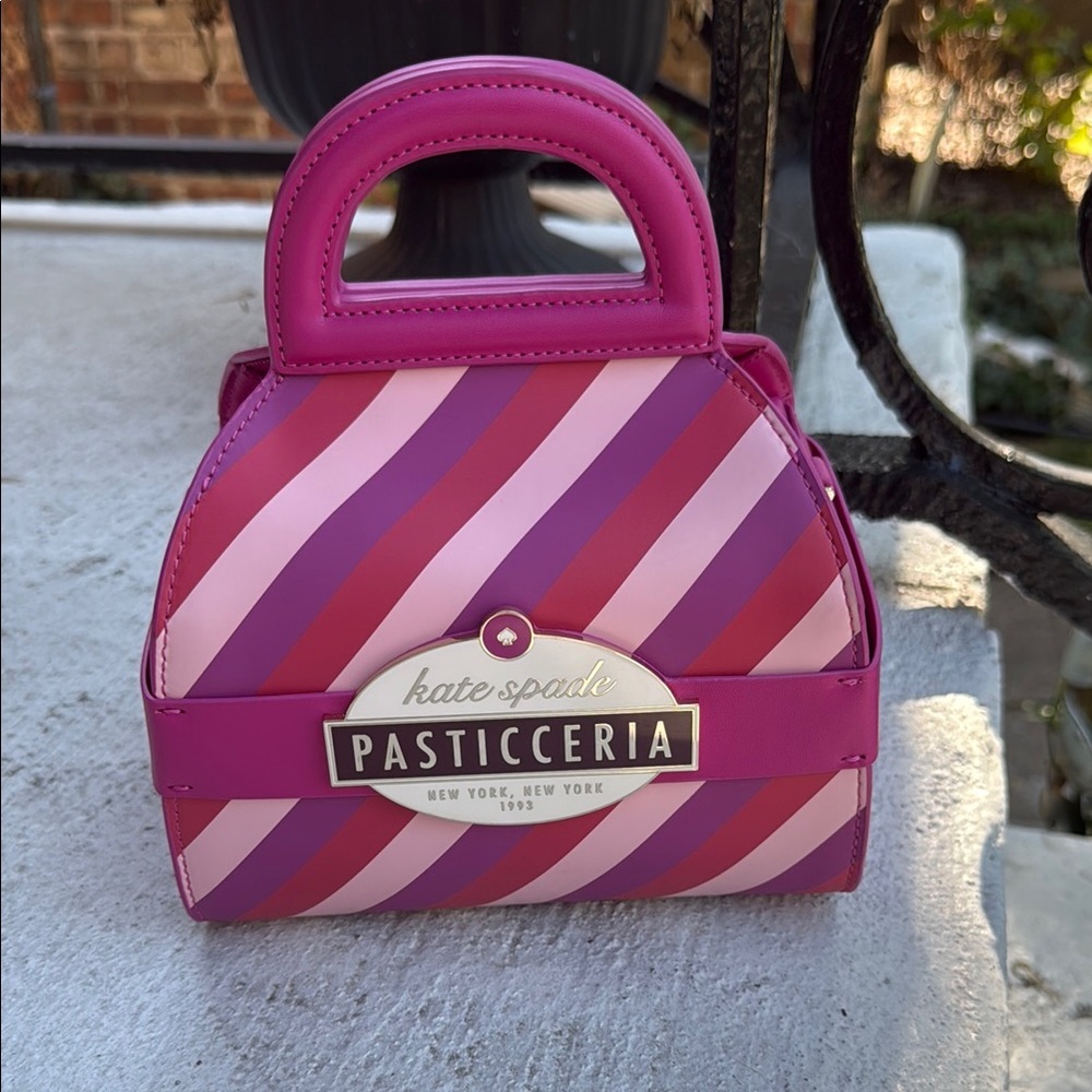 Kate Spade Pink and Purple Striped Mini Bag/Pastry Box Bag